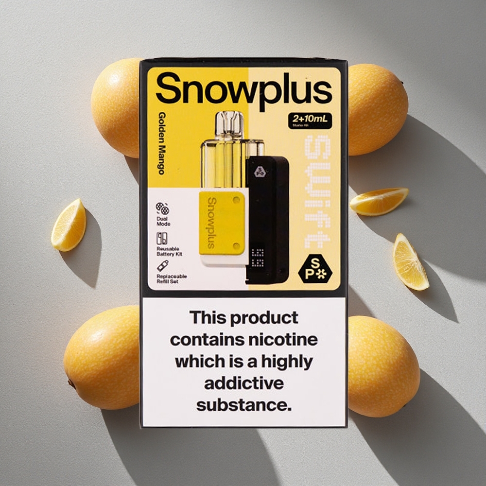 Mango Dorado Snowplus Swift 5000 Puffs Kit de Pod Prellenado con Batería de 1000 mAh y Atomizador Dual Mesh