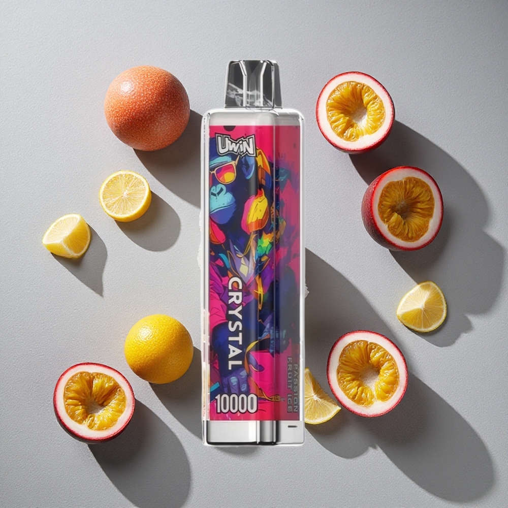 Maracuyá Hielo Uwin Crystal 10000 Puffs con 18ml de capacidad y luces RGB