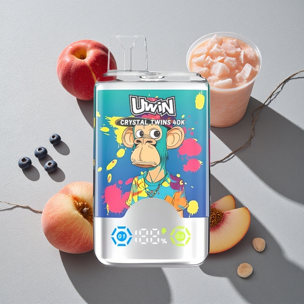 Arándano Helado Melocotón Helado de Verano UWIN Crystal Twins 40000 Puffs Doble Sabor Batería Recargable 850mAh