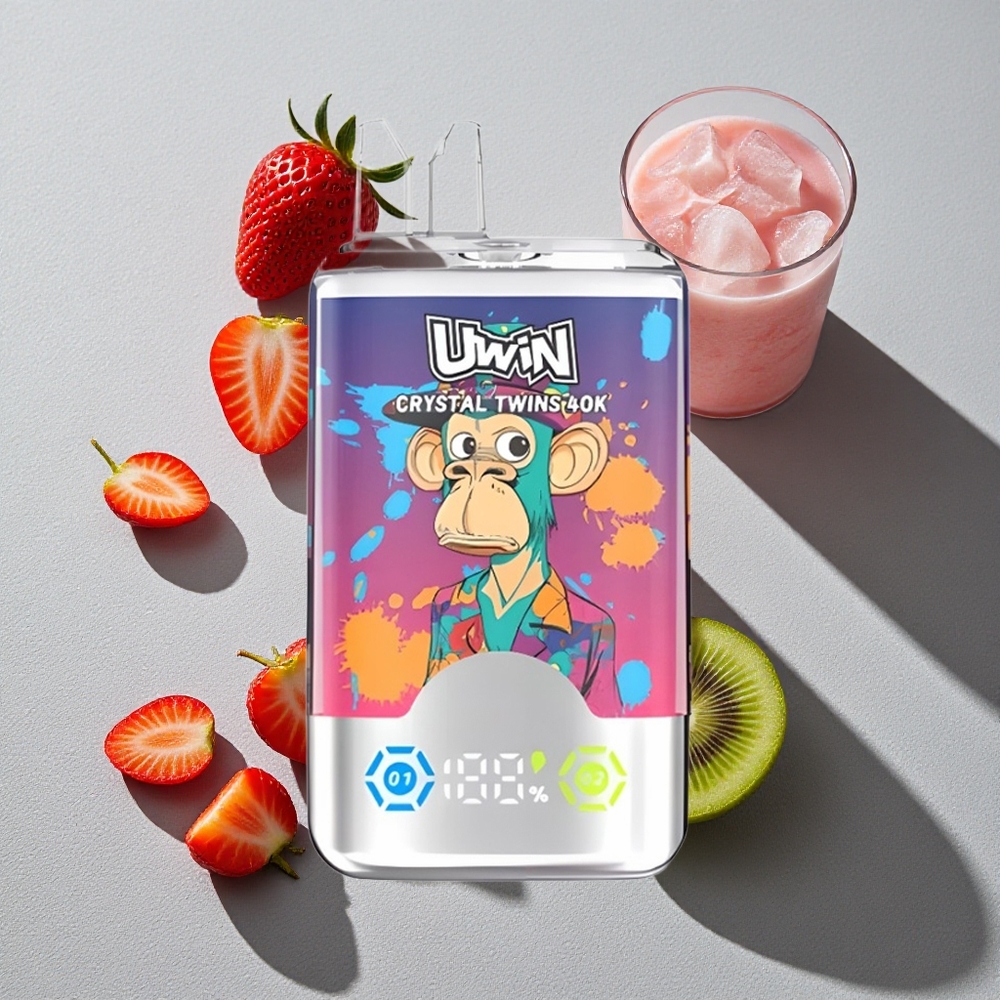 Fresa Kiwi Uva Helada UWIN Crystal Twins 40000 Puffs Doble Sabor Recargable