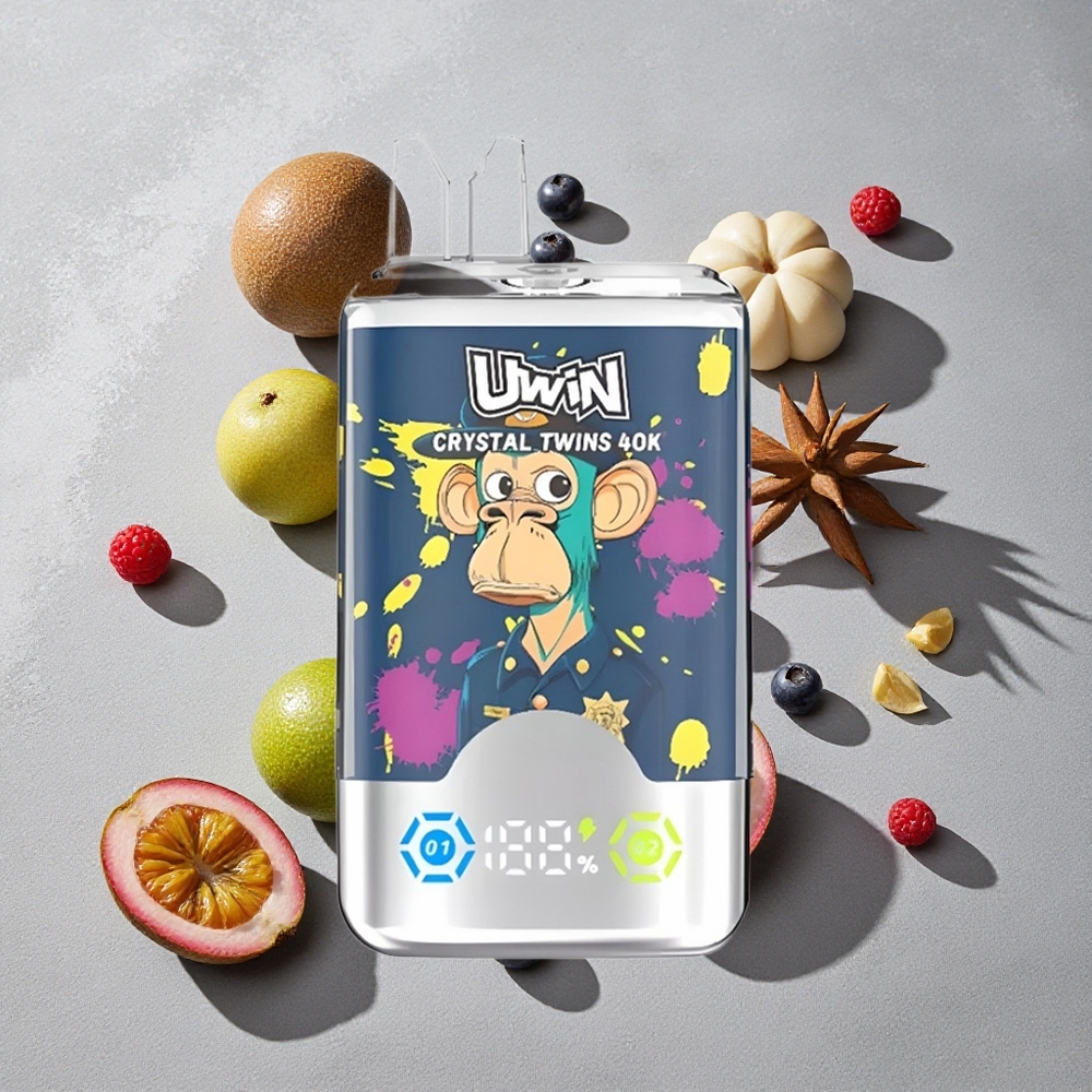Kiwi Maracuyá Guayaba Arándano Frambuesa UWIN Crystal Twins 40000 Puffs Doble Sabor Recargable 32ml