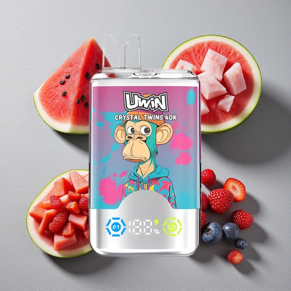 Sandía Helada y Frutas del Bosque UWIN Crystal Twins 40000 Puffs con 2 Sabores Distintos y Batería Recargable 850mAh